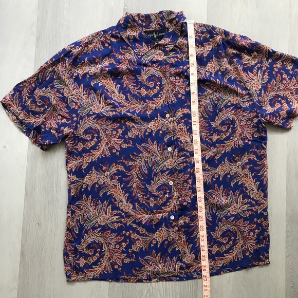 VINTAGE RALPH LAUREN CAMP SHIRT BLUE PAISLEY SHORT SLEEVE BUTTON WOMENS 14 - Picture 5 of 8